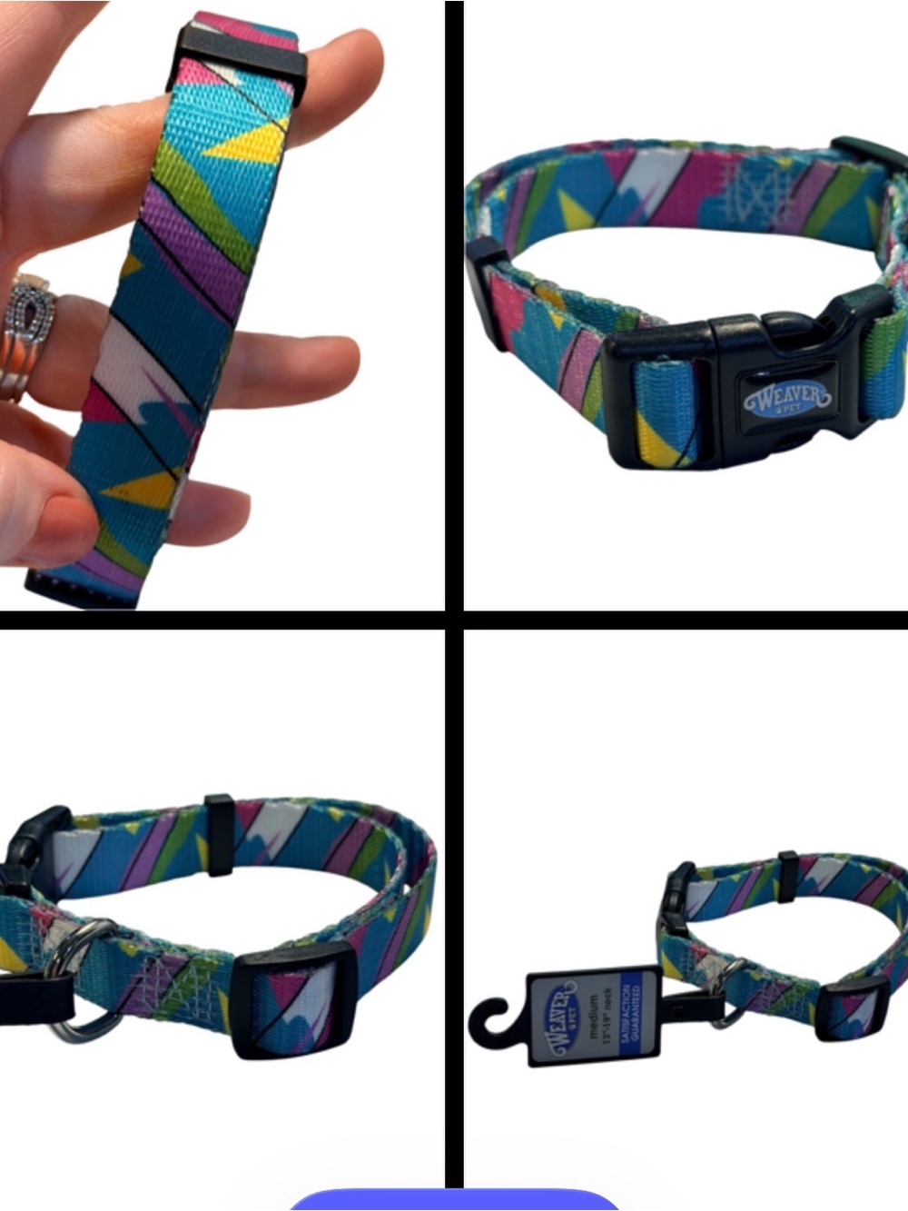 Weaver Pet Multicolor Dog Collar Neon Blue, Pink, Green Size Medium 13”-19” neck - Picture 2 of 4